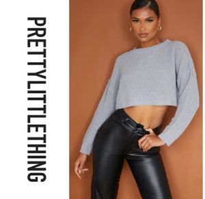 PrettyLittleThing | Cropped L/S Sweater Grey -SPECIAL 💜